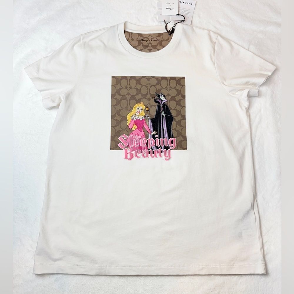 NWT Disney X Coach Signature Sleeping Beauty T‎ Shirt off white size L - Picture 4 of 10